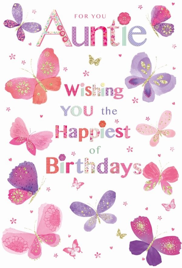Wholesale Birthday Card - For You Auntie, Butterflies - Pack of 6, by Simon Elvin
