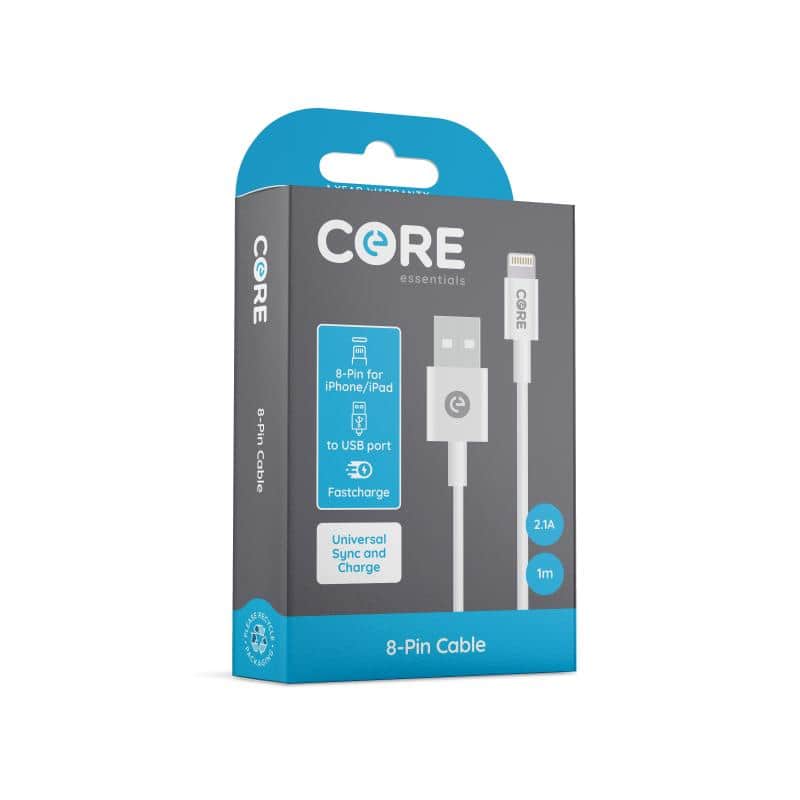 Core Essentials 8-Pin USB Cable 1m White Fast Charge - for iPhone & iPad -  Harrisons Direct
