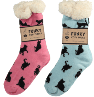Wholesale Bartleby Ladies Sherpa Socks Cat Silhouette - Size 4 - 8 from Harrisons Direct