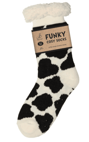 Wholesale Bartleby Ladies Sherpa Socks Cow Patch - Size 4 - 8 from Harrisons Direct