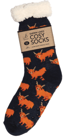 Wholesale Bartleby Men's Sherpa Socks Highland Cow - Size 6-11 from Harrisons Direct