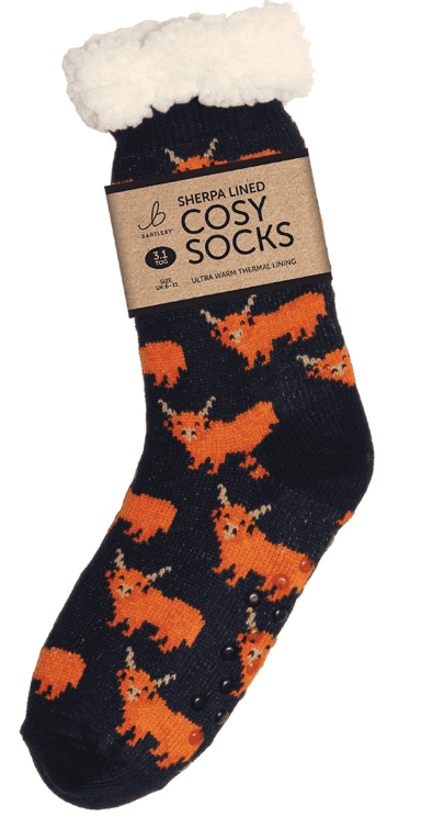 Wholesale Bartleby Men's Sherpa Socks Highland Cow - Size 6-11 from Harrisons Direct
