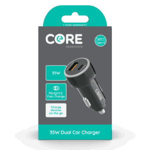 Wholesale CORE Dual Car Charger A+C 35W PD QC 3.0 Fast Charge from Harrisons Direct