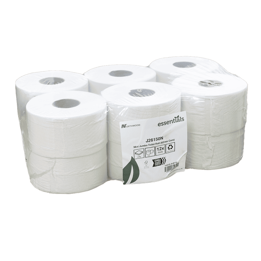 Maxima Mini Jumbo 2 Ply Toilet Rolls – L 150m : H 62mm Core from Harrisons Direct