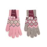 Wholesale Ladies Fairisle Wool Mix Gloves Grey & Pink from Harrisons Direct
