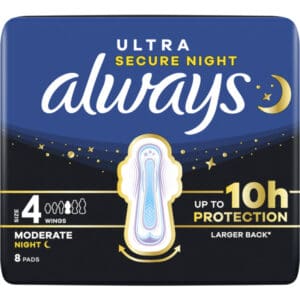 Wholesale Always Ultra Secure Night Moderate Pads Size 4 from Harrisons Direct