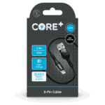 Wholesale Core+ USB - 8-Pin Braided Cable for iPhone Grey 1.2m 2.4A 12W Fast Charge from Harrisons Direct