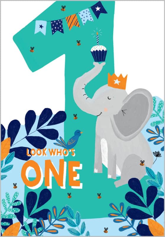 Wholesale Birthday Card Age 1 Boy - Elephant from Harrisons Direct