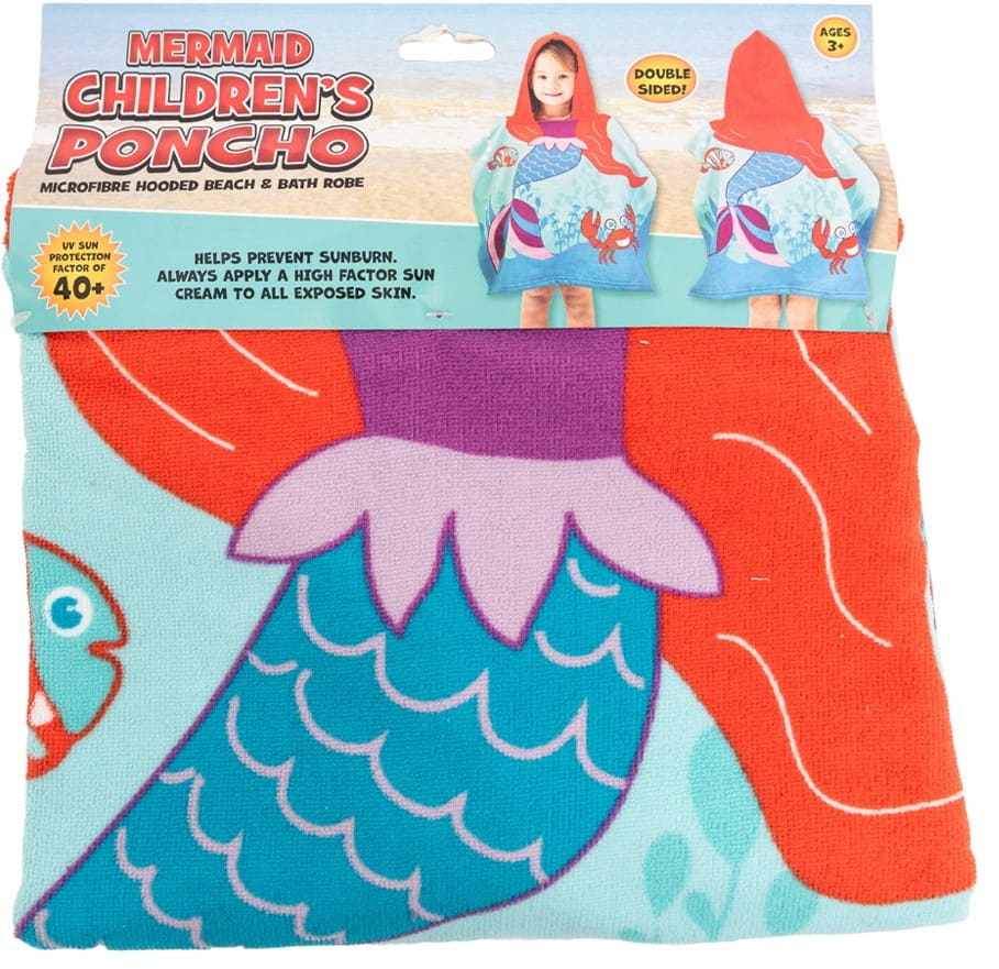 Poncho Beach Towel with Hood 4 Assorted, Size 60cm x 110cm
