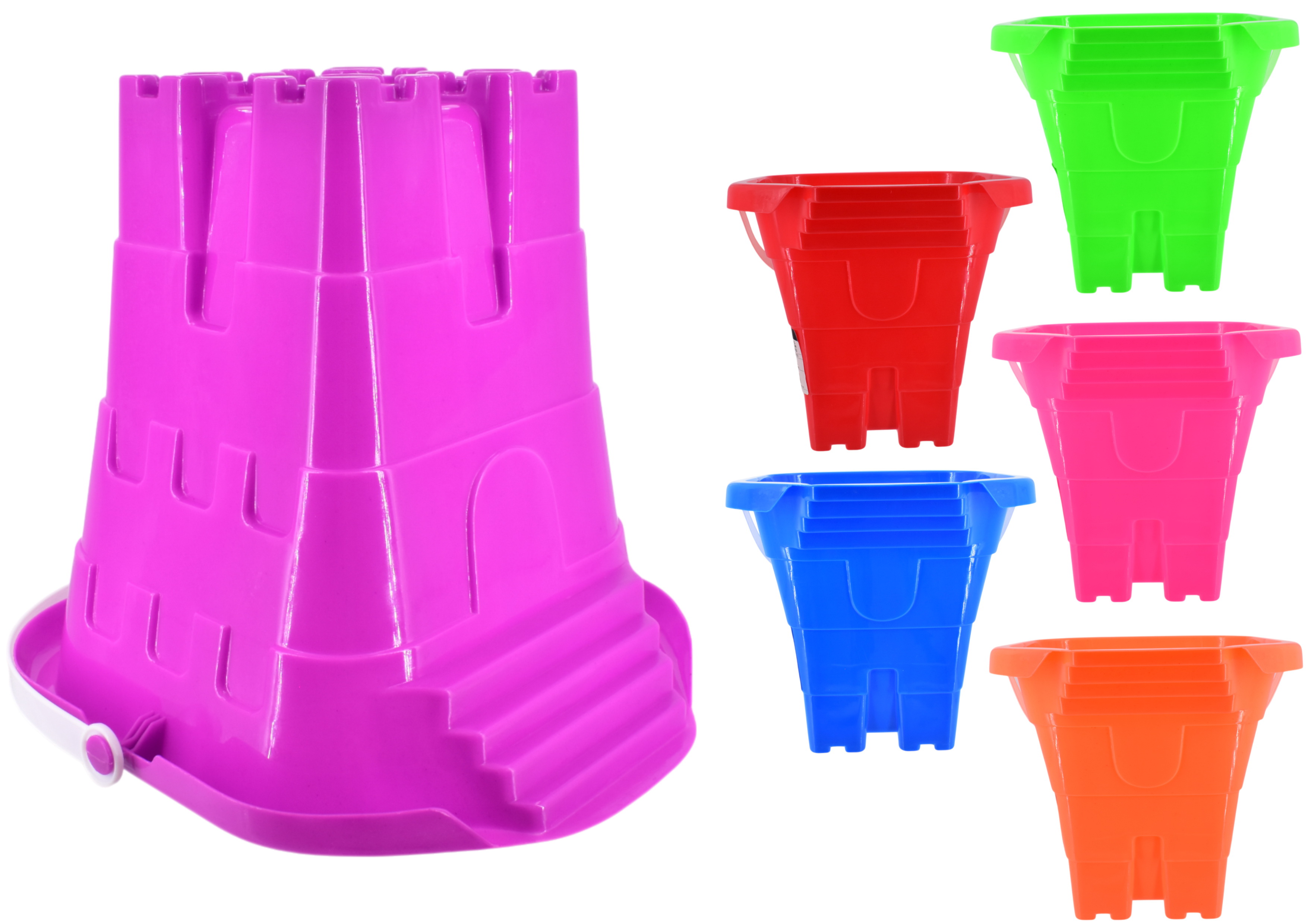 Plastic Square Neon Castle Bucket Assorted Colours - Designs May Vary